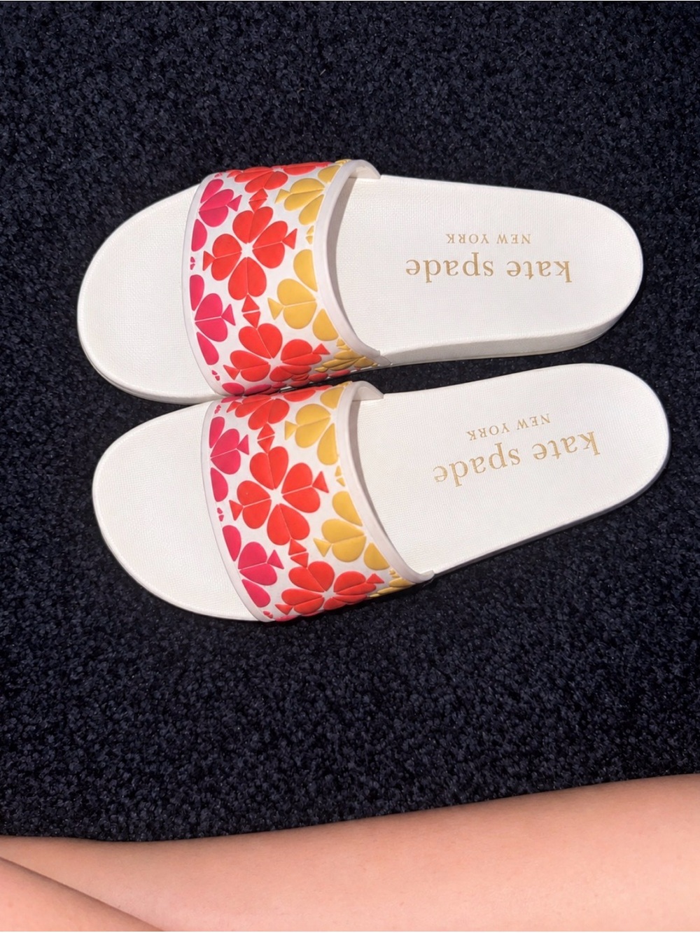 kate spade White Slide Sandals with Pink & Yellow Floral Pattern